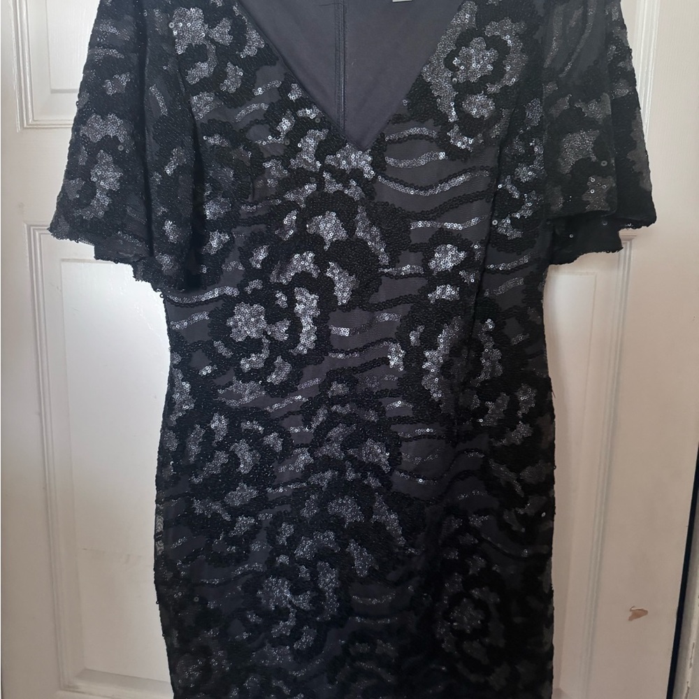 Calvin Klein Black Sheath Dress with Flutter Sleeves